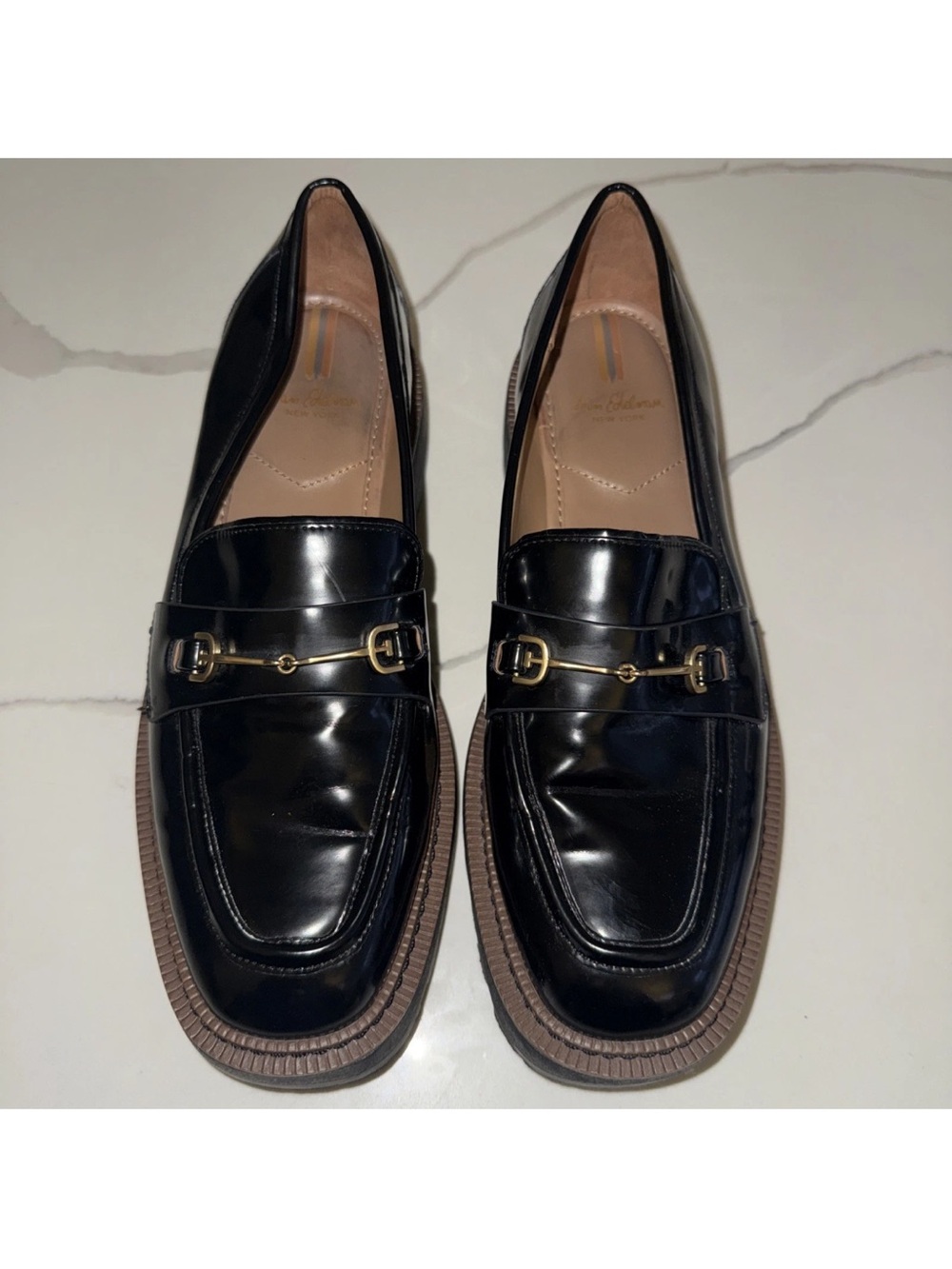 Sam Edelman Platform  Black Patent Leather Loafers with Gold Hardware Size 10M